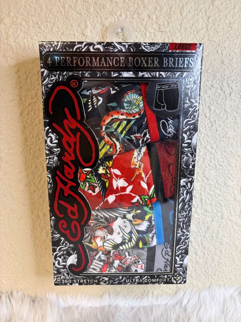 Ed Hardy Men's Performance Boxer Briefs 4 Pack Tattoo Print Size Large NWT